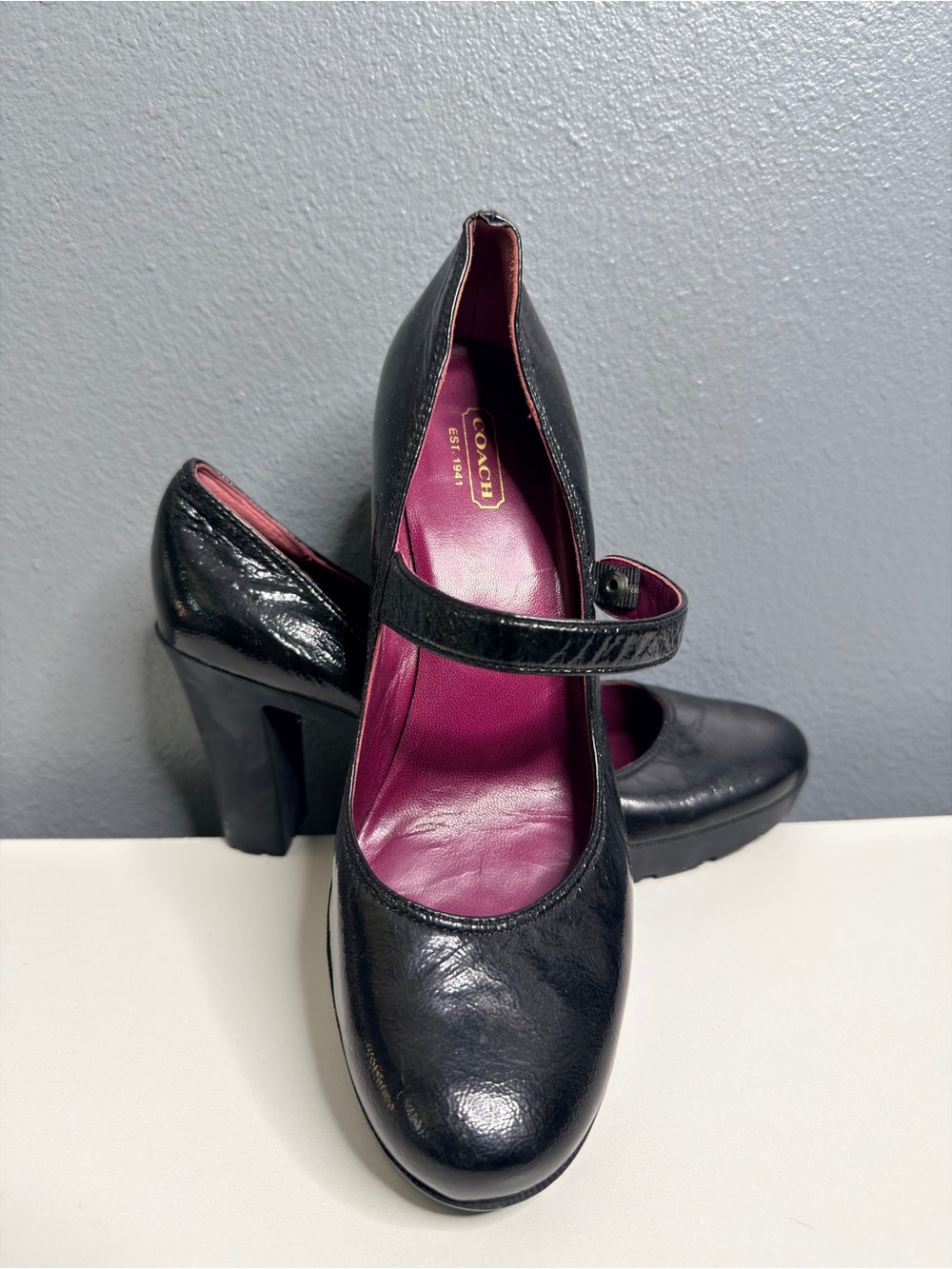 Coach Lila’s Black Mary Jane Platform Heels with Pink Insole Size 9.5/10
